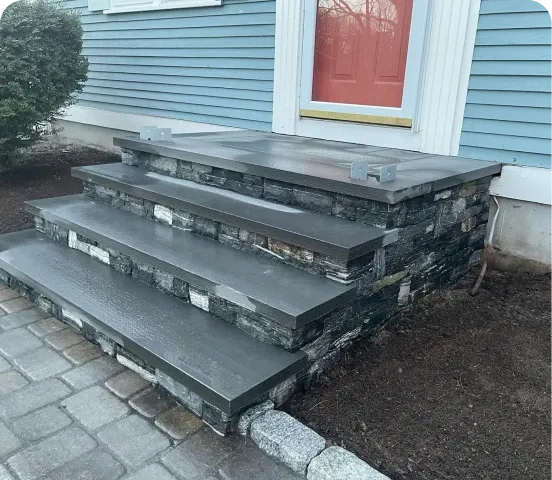 Custom stone stairs and front entry steps on Cape Cod
