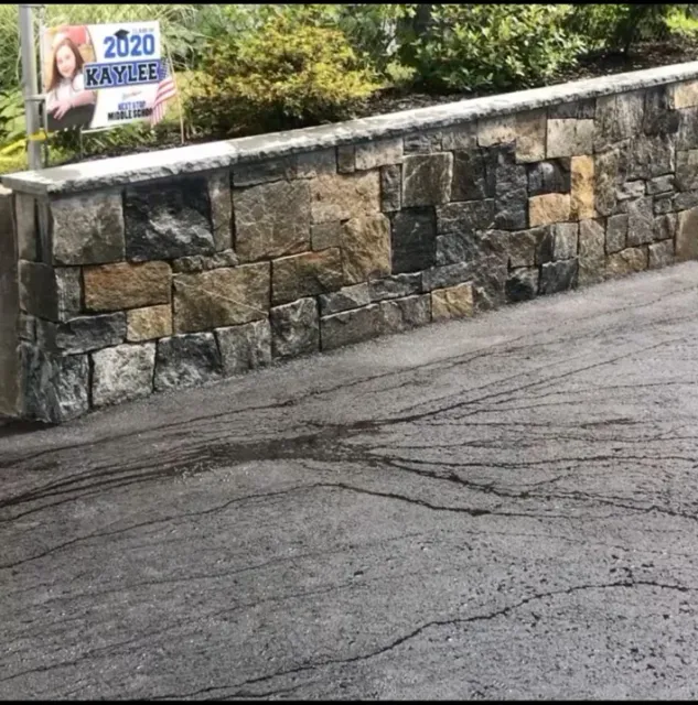 finished stone retaining wall hardscape project near Waltham MA