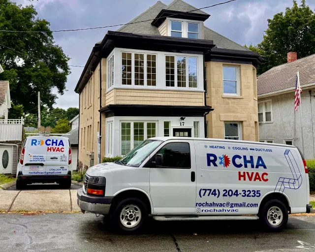 HVAC service van at a customer’s home entrance