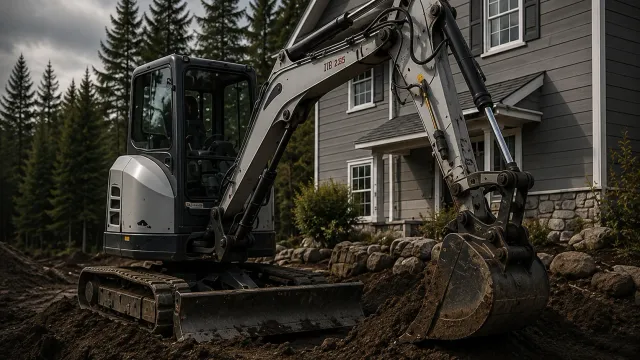 Excavation equipment working on a Southern Maine residential property