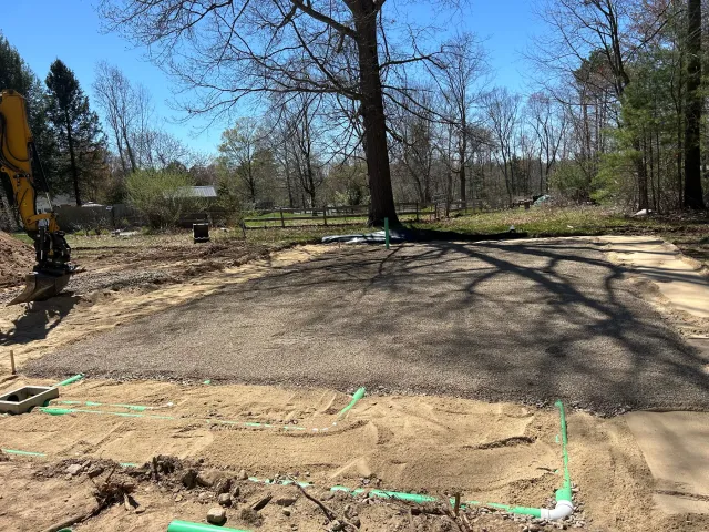 Completed septic leach field graded before backfill, Belchertown MA