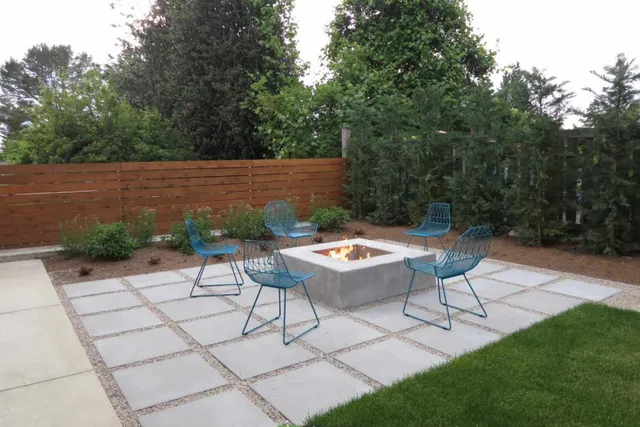 Paver patio and fire pit hardscaping project by Lanney Hardscapes in Worcester County, MA