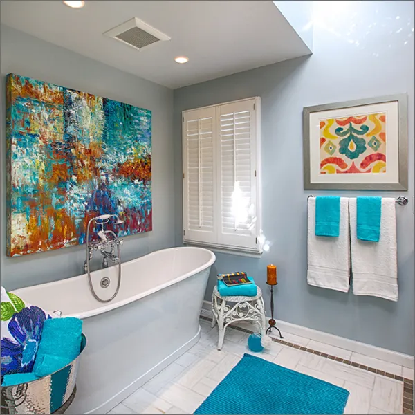 Remodeled bathroom with blue walls