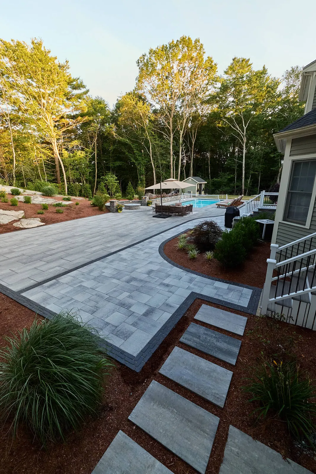 Paver patio installed in Sharon, MA by JS Hardscapes.