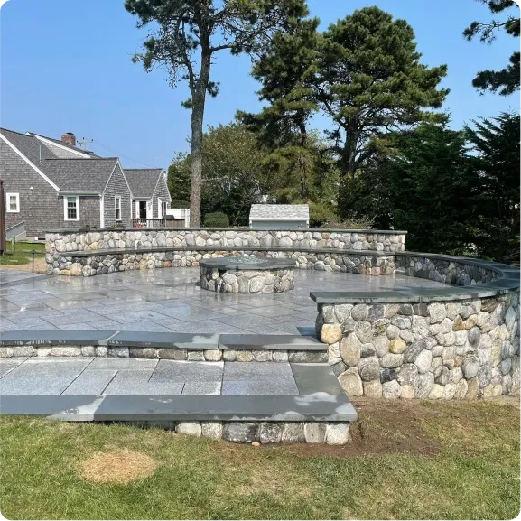 Stone retaining wall built on Cape Cod, MA