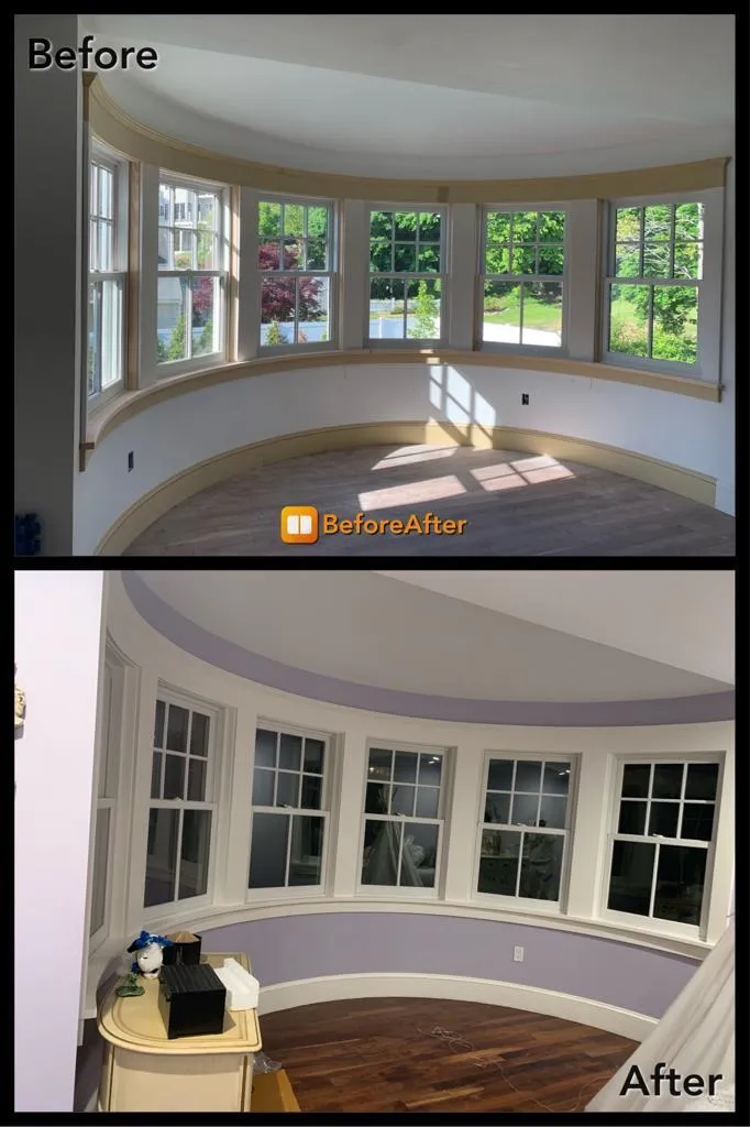 Before and after interior wall repaint in a Greater Boston home