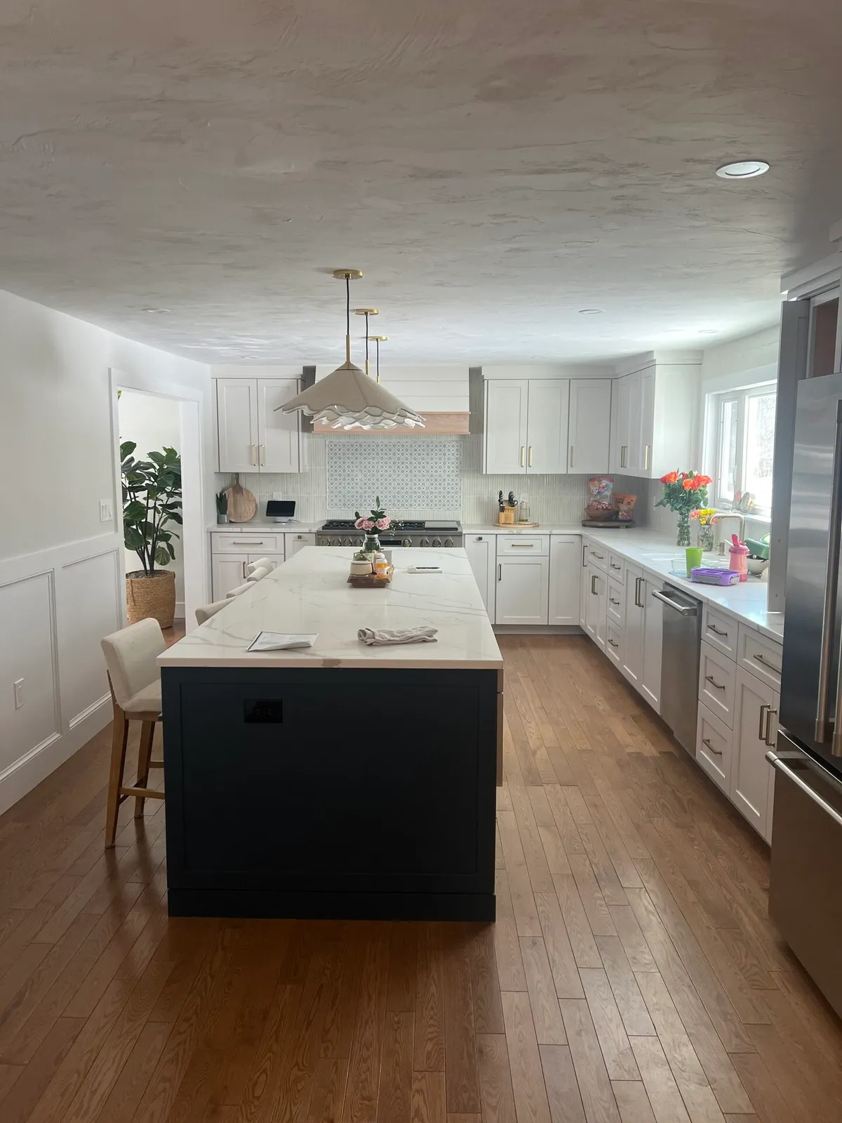 Custom White Shaker Kitchen with Navy Island in MetroWest, MA