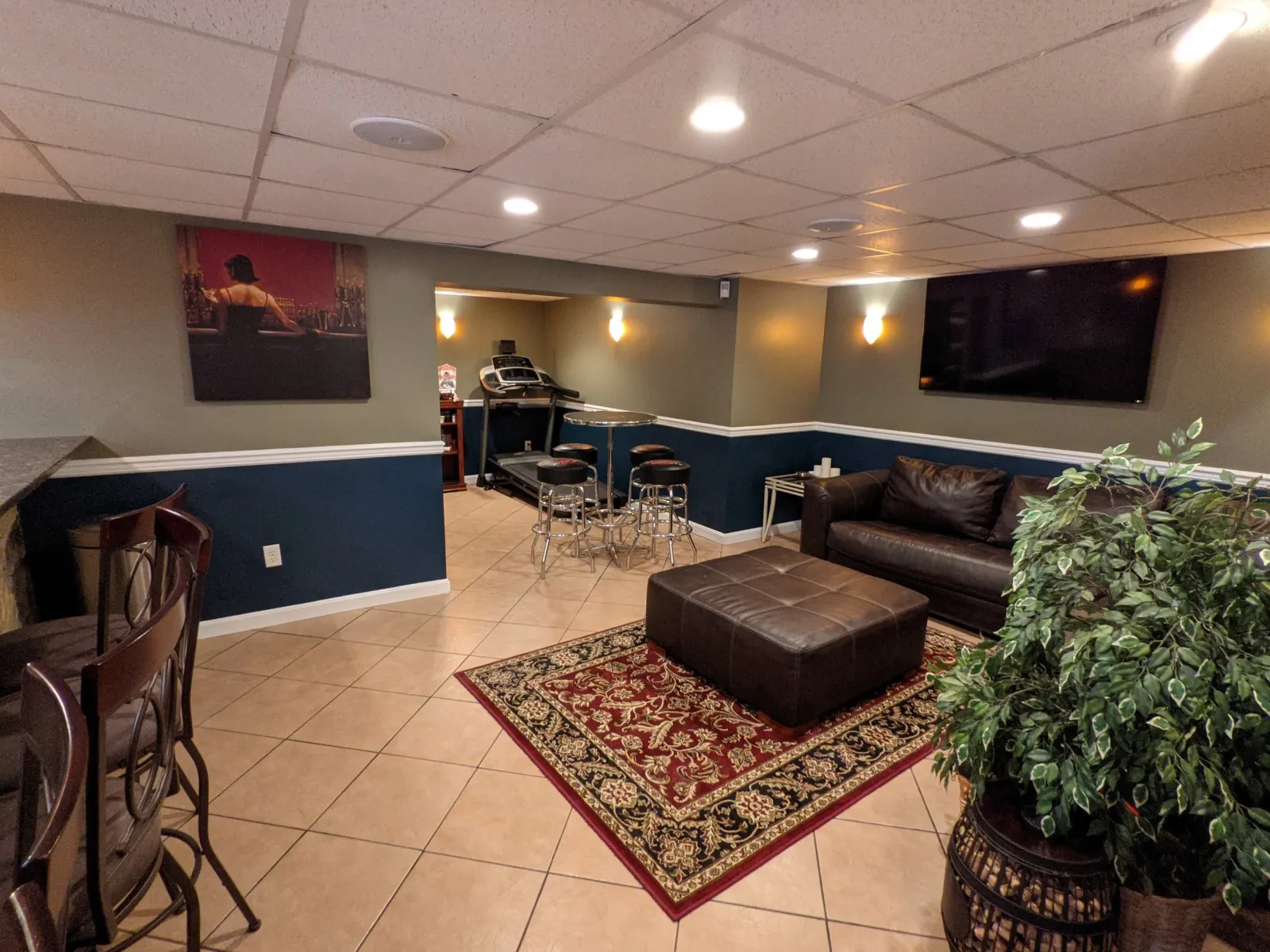 Two color finished basement, perfectly painted by our professional team.