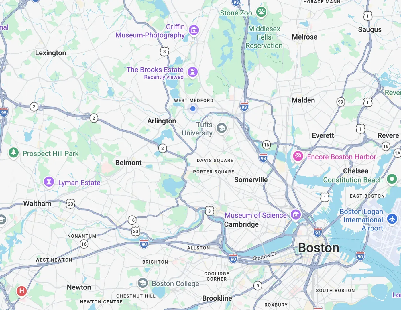 Service coverage map of the Boston metro area
