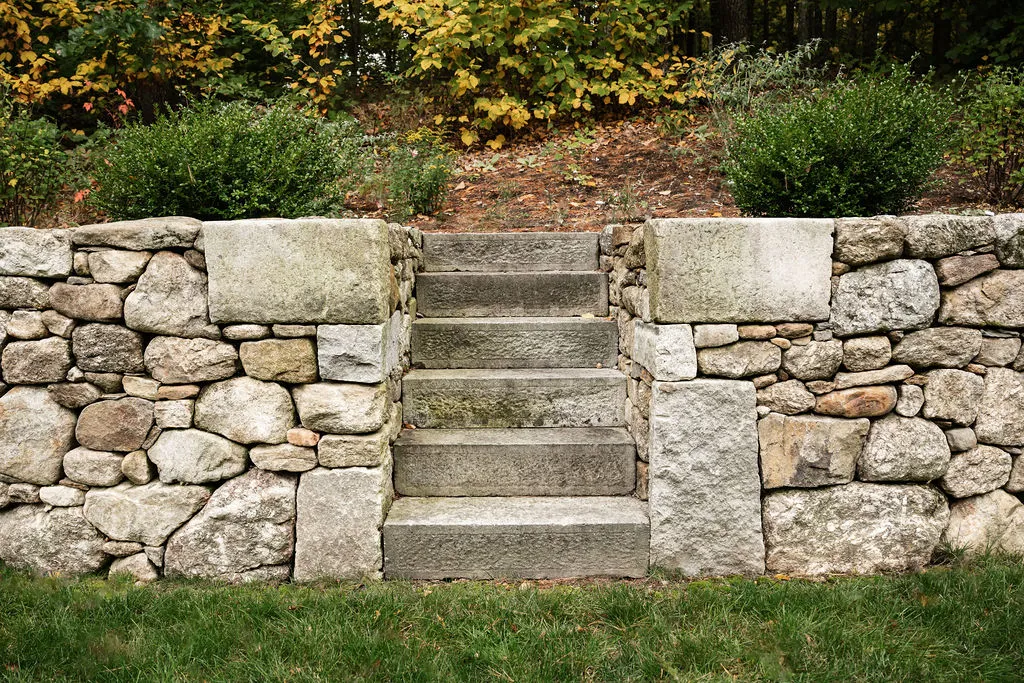 fieldstone wall with granitesteps