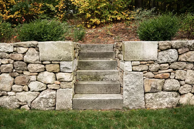 fieldstone wall with granitesteps