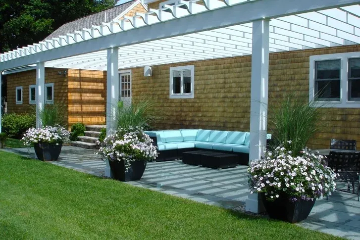Slate Patio With Planters