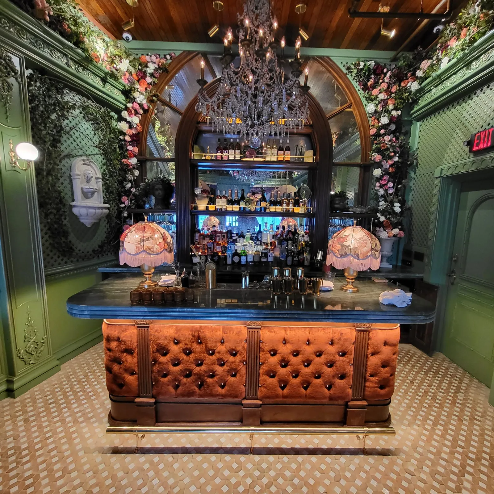 Bar area lighting and chandelier