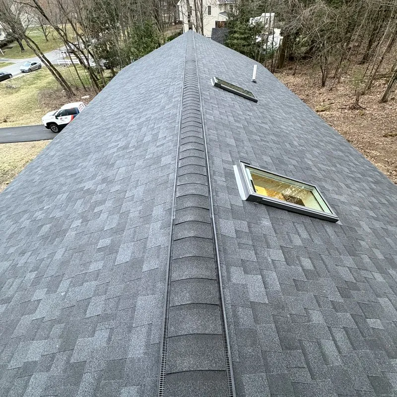 New architectural shingles with ridge vent detail