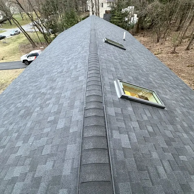 New architectural shingles with ridge vent detail
