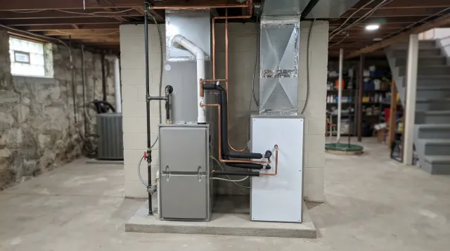 Furnace and air conditioning coil installed in a Bridgeport basement
