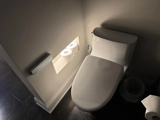 LED-lit recessed toilet paper niche