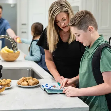 Family around kitchen table