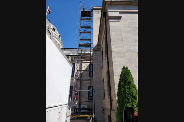 Staging a chimney for a liner install