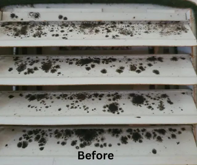 Dirty air duct vent before professional air duct cleaning Massachusetts by Clean Air Pro, showing dust and debris buildup.