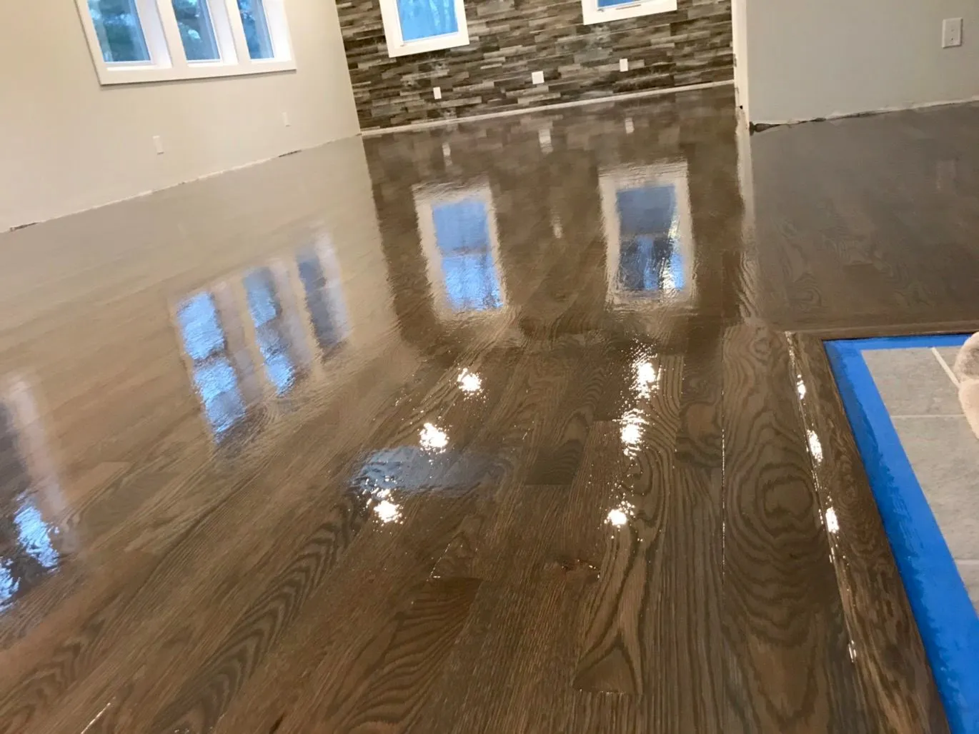 Refinished hardwood floor, wide view