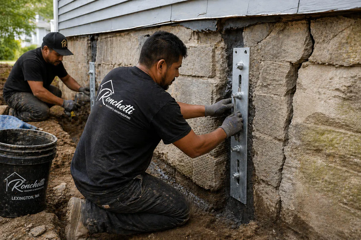 Foundation repair work on a stone foundation