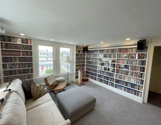 lights above bookshelves installation