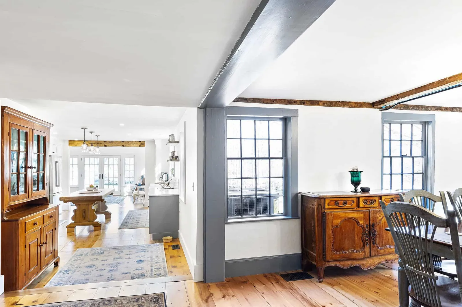 Farmhouse-style interior featuring a blend of modern and rustic elements.