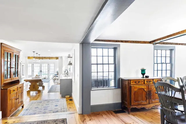 Farmhouse-style interior featuring a blend of modern and rustic elements.