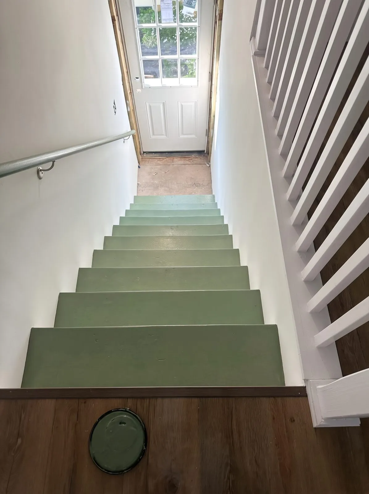 Stairs painted sage green