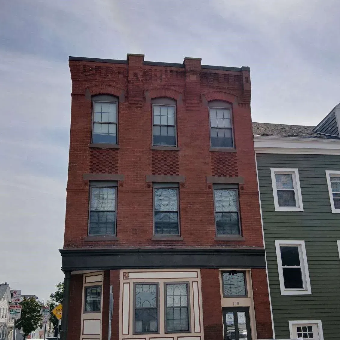 A brick building