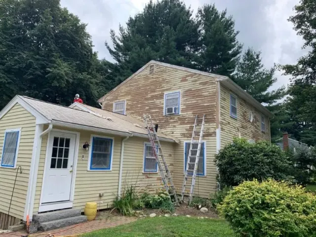 Exterior color change from yellow to slate blue — before