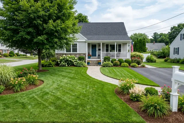 Freshly mowed residential lawn in Coventry RI