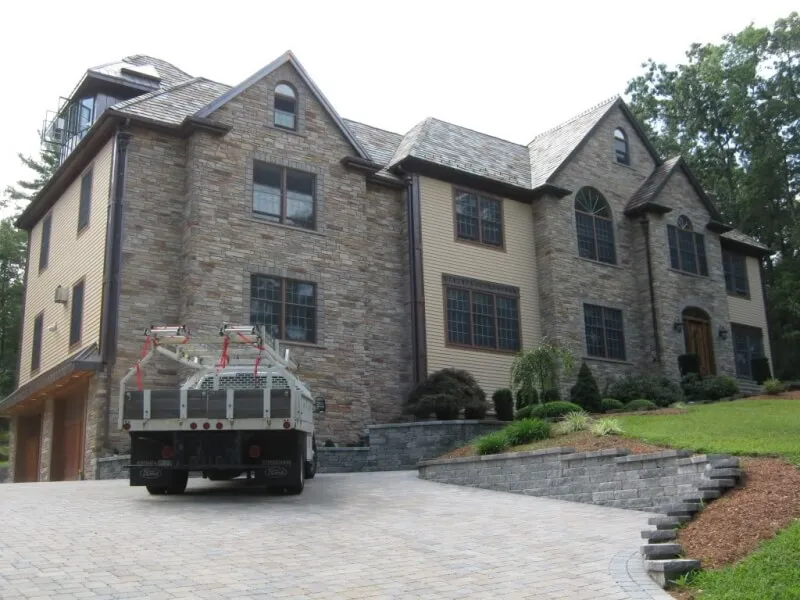 Duval truck at a completed slate roof project