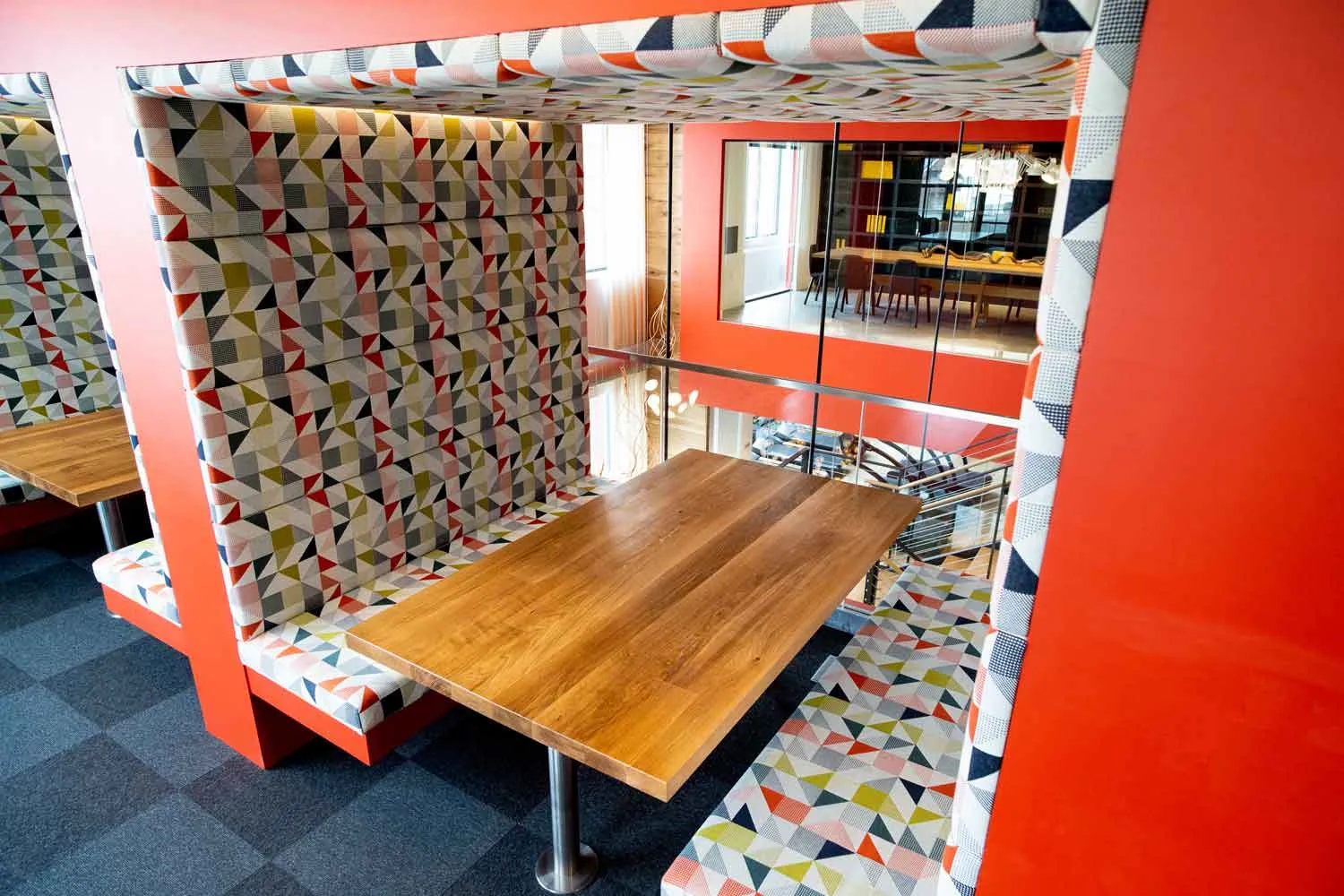 Custom booth banquette with hardwood table top