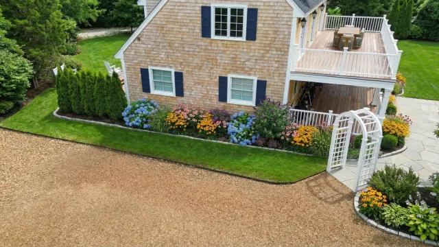 Finished front garden bed with layered planting