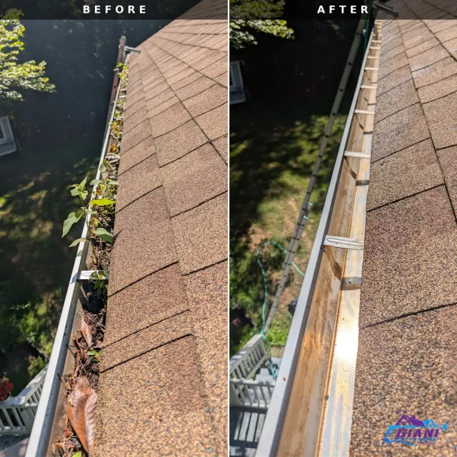 Before and after gutter cleaning in Lee, NH