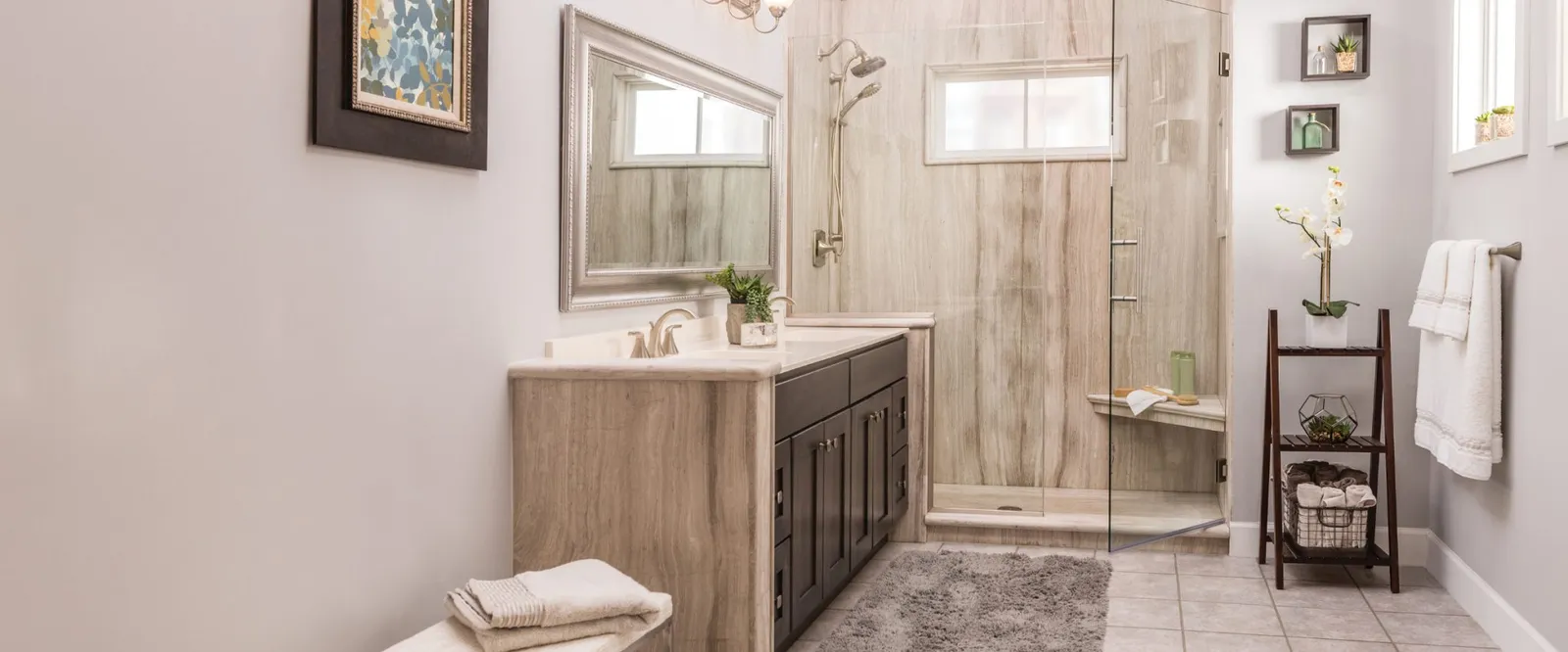 Re-Bath shower conversion Teakwood Transitional bathroom remodel