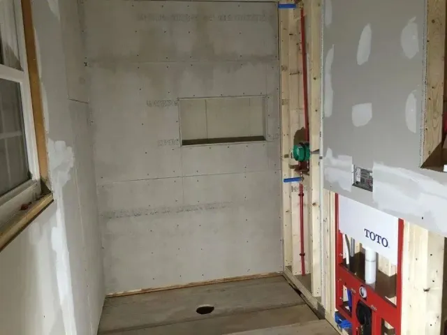 Shower rough-in: cement board and carrier