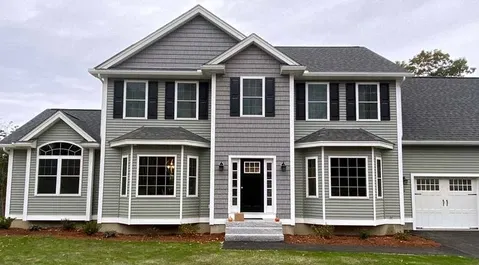 Front view of large gray home