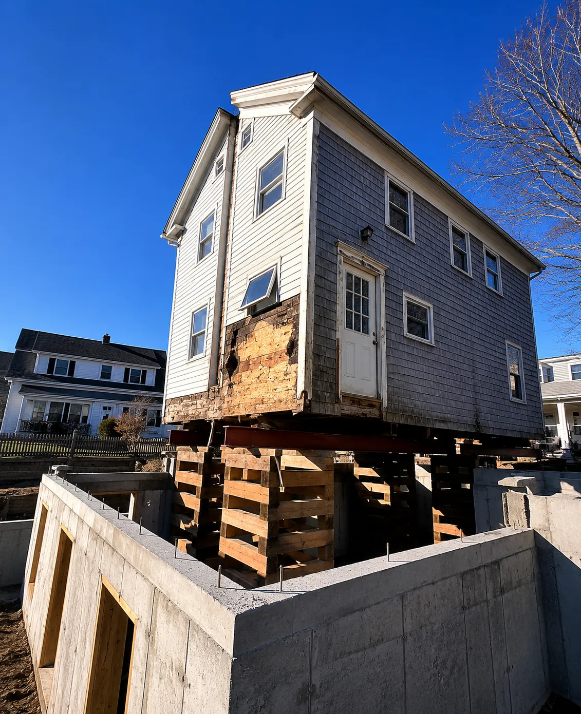 House lifting project completed by Ocazo Construction on Cape Cod, Massachusetts