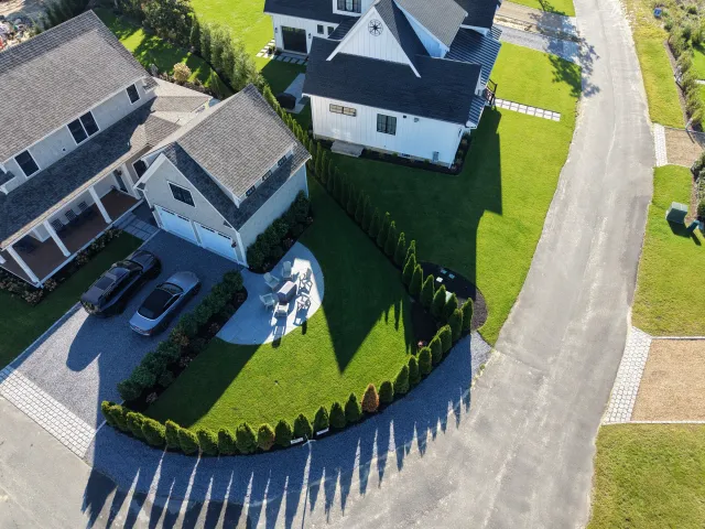 Aerial view of a finished Infinity Landscaping property on Martha's Vineyard