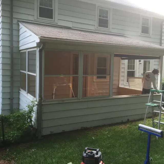 Porch-to-playroom conversion in progress
