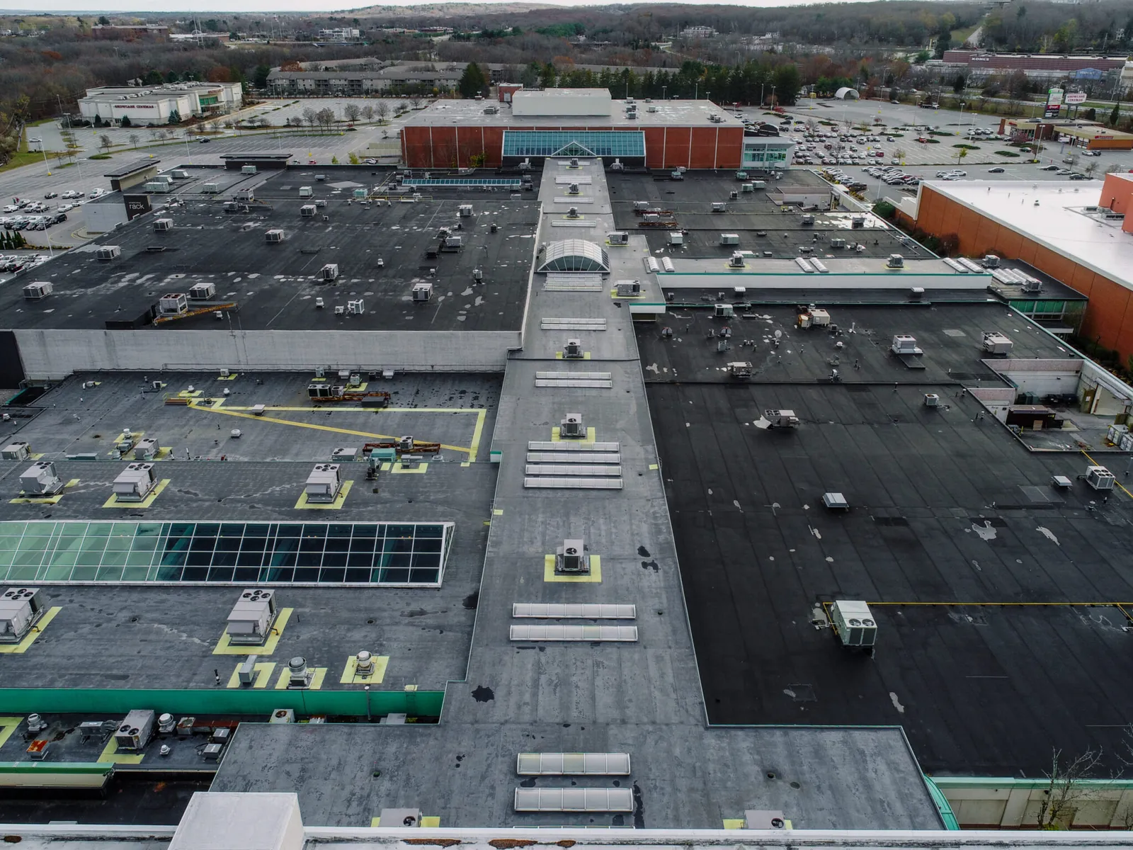 Aerial view of a roof on a mall