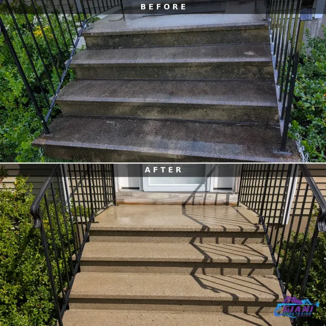 Before and after concrete & patio cleaning in Brentwood, NH