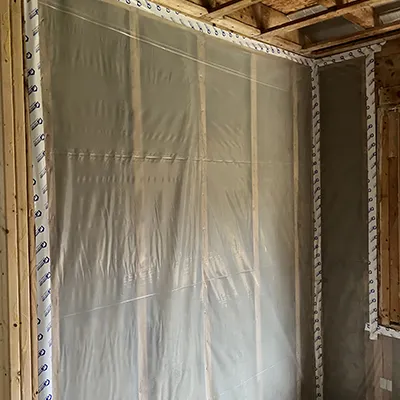 Ceiling can lighting and wall outlets prepared for installation of Roxul insulation