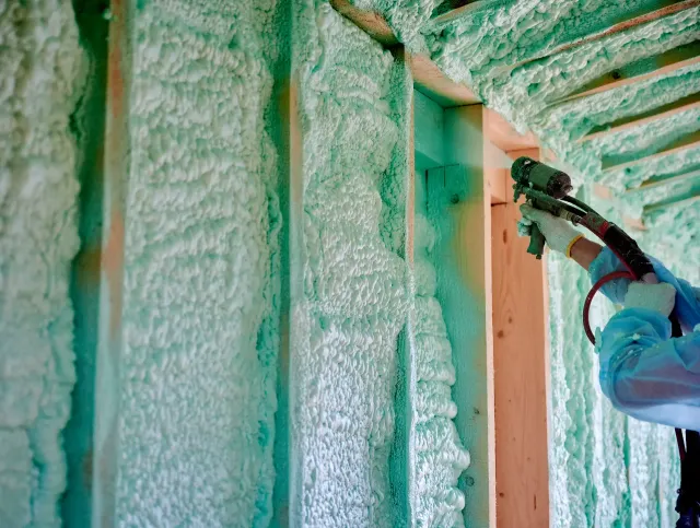 Closed cell spray foam insulation applied to wall cavities in Connecticut