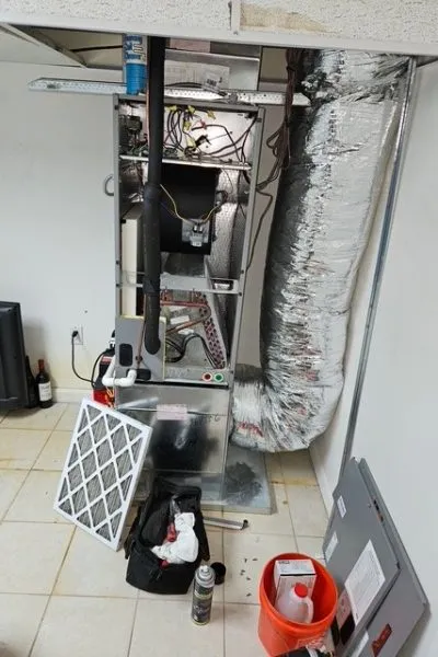 Open furnace HVAC unit with air filter