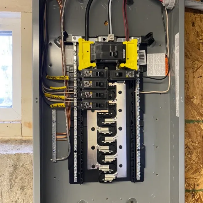 Interior of a newly installed and labeled load center