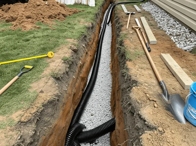 Roberts Construction Company French drain installation on an 1830s farmhouse in Canterbury CT